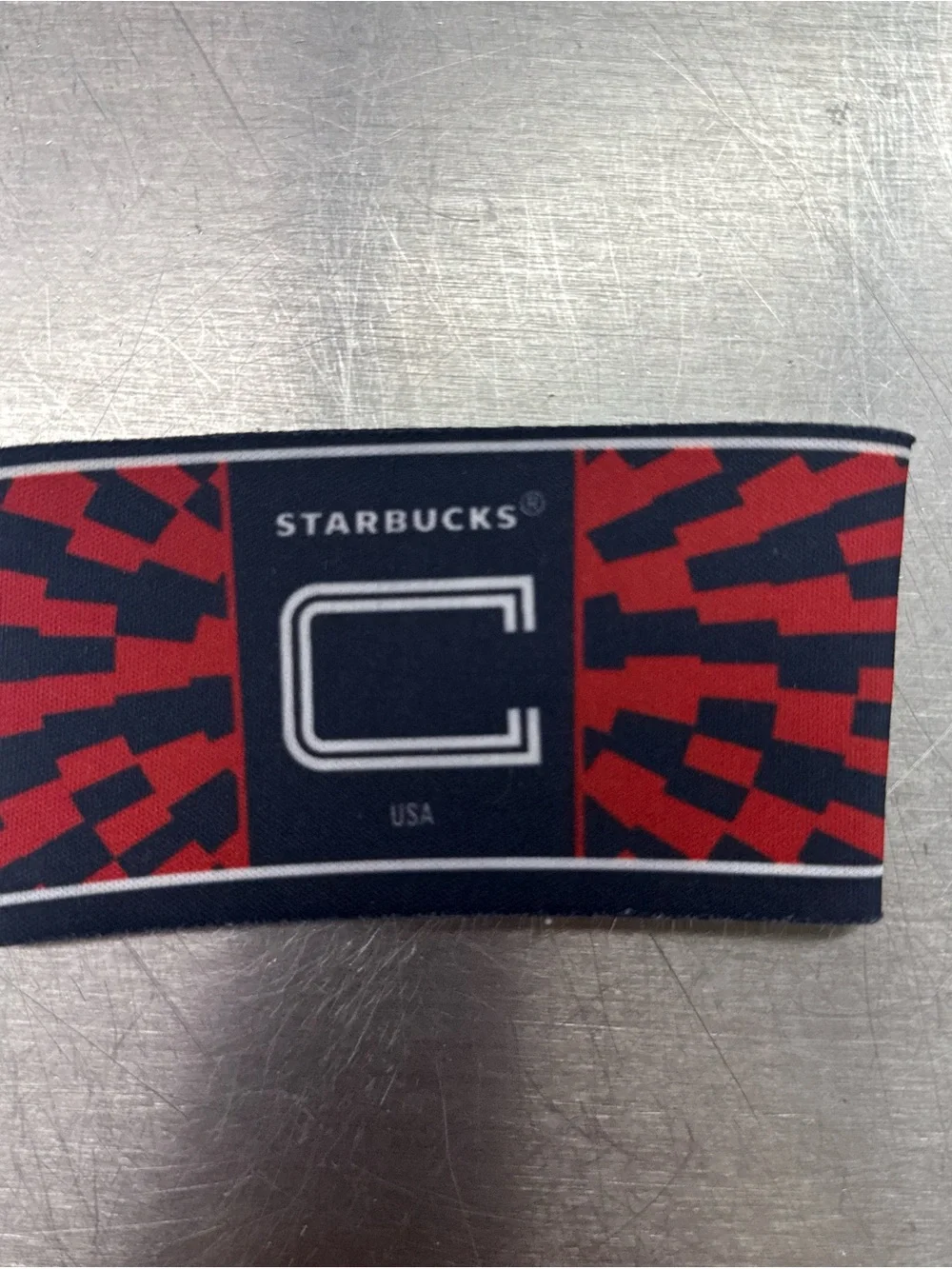 Starbucks Red and Navy Reusable Cup Sleeve with Green Logo